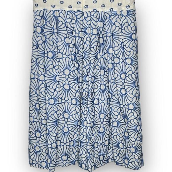 Antonio Melani Embroidered Blue Poplin Floral A-line Sleeveless Dress Women’s 4 - Picture 6 of 11